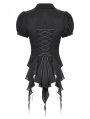 Black Gothic Chiffon Deep V-Neck Ruffles Shorrt Sleeve Blouse for Women