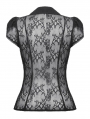 Black Gothic Sexy Lace Hollow Out Short Sleeve Blouse for Women