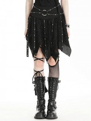 Black Gothic Punk Skull Studded Irregular Skirt