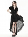 Black Gothic Retro Buckled Belt Floral Lace High-Low Skirt