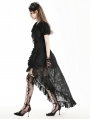 Black Gothic Retro Buckled Belt Floral Lace High-Low Skirt