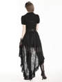 Black Gothic Retro Buckled Belt Floral Lace High-Low Skirt