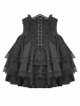 Black Gothic Playful Embroidered Lace Flouncy Puff Short Skirt