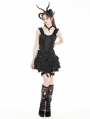 Black Gothic Layered Frilly Skirt With Leg Garter Belt