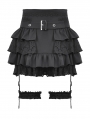 Black Gothic Layered Frilly Skirt With Leg Garter Belt