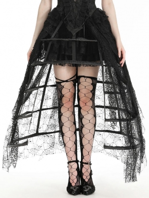 Black Gothic Rococo Spiderweb Tattered Birdcage Petticoat