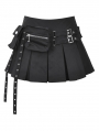 Black Gothic Punk Moto Pleated Cargo Pocket Mini Skirt