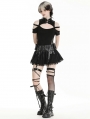 Black Gothic Punk Rock PU Leather Lace Mini Skirt