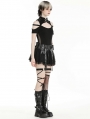 Black Gothic Punk Rock PU Leather Lace Mini Skirt