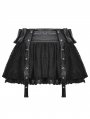 Black Gothic Punk Rock PU Leather Lace Mini Skirt