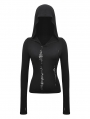 Black Gothic Sexy Fitted Hooded Hollow-Out T-Shirt for Women