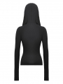 Black Gothic Sexy Fitted Hooded Hollow-Out T-Shirt for Women