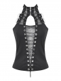 Black Gothic Punk Rebellious Rock Halter Sleeveless Top for Women