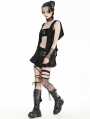 Black Gothic Playful Hooded Sleeveless Tank Top for Women