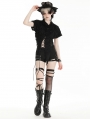 Black Gothic Punk Wasteland Irregular Short Sleeeve T-Shirt for Women