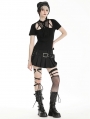 Black Gothic Punk Hollow Short Sleeve T-Shirt for Women