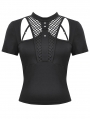 Black Gothic Punk Hollow Short Sleeve T-Shirt for Women