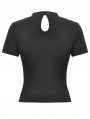 Black Gothic Punk Hollow Short Sleeve T-Shirt for Women