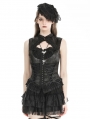 Black Gothic Lace Ruffle Trim Tie-Up Sleeveless Top for Women