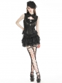 Black Gothic Lace Ruffle Trim Tie-Up Sleeveless Top for Women