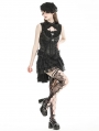 Black Gothic Lace Ruffle Trim Tie-Up Sleeveless Top for Women