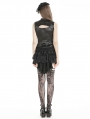 Black Gothic Lace Ruffle Trim Tie-Up Sleeveless Top for Women