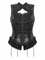 Black Gothic Lace Ruffle Trim Tie-Up Sleeveless Top for Women