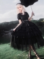 Black Gothic Puff Sleeves Ruffle Tiered Victorian Lolita OP Dress