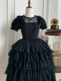 Black Gothic Puff Sleeves Ruffle Tiered Victorian Lolita OP Dress