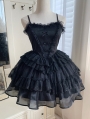 Black Classic Basque Waist Strap Tiered Gothic Lolita JSK Dress