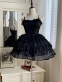 Black Classic Basque Waist Strap Tiered Gothic Lolita JSK Dress