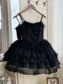 Black Classic Basque Waist Strap Tiered Gothic Lolita JSK Dress