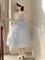 White and Blue Square Neck Classic Lolita OP Dress with Detachable Collar