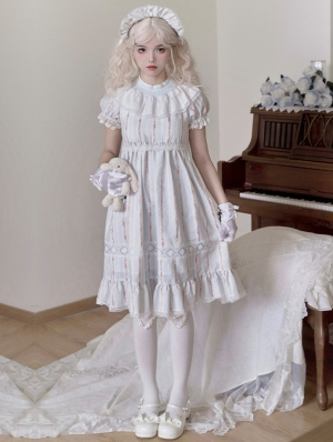 Blue Sweet Doll High Waist Cotton Rose Print Lolita OP Dress