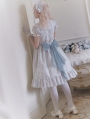 Blue Sweet Doll High Waist Cotton Rose Print Lolita OP Dress