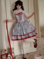 Blue and Red Bowknot Teacup Teddy Print Sweet Lolita JSK Dress