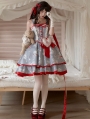 Blue and Red Bowknot Teacup Teddy Print Sweet Lolita JSK Dress