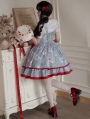 Blue and Red Bowknot Teacup Teddy Print Sweet Lolita JSK Dress