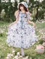 White Blueberry Print Sweet Bow Pastoral Style Lolita OP Dress