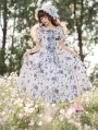 White Blueberry Print Sweet Bow Pastoral Style Lolita OP Dress