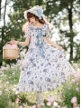 White Blueberry Print Sweet Bow Pastoral Style Lolita OP Dress