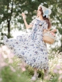 White Blueberry Print Sweet Bow Pastoral Style Lolita OP Dress