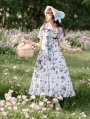 White Blueberry Print Sweet Bow Pastoral Style Lolita OP Dress