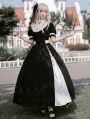 Black and White Classic Lace-Up Split Gothic Lolita OP Dress