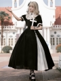 Black and White Classic Lace-Up Split Gothic Lolita OP Dress