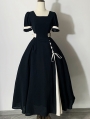 Black and White Classic Lace-Up Split Gothic Lolita OP Dress