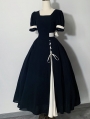 Black and White Classic Lace-Up Split Gothic Lolita OP Dress