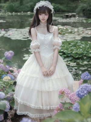 Beige Fantasy Princess Tiered Long Classic Tulle Lolita JSK Dress