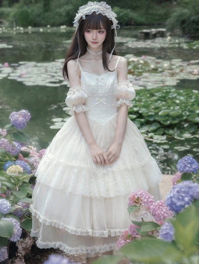 Beige Fantasy Princess Tiered Long Classic Tulle Lolita JSK Dress