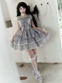 Gray Diamond Print Flutter Sleeves Sweet Tiered Lolita JSK Dress